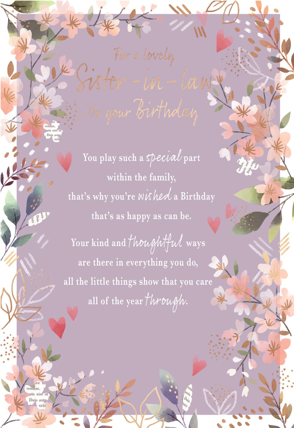 Sister in law birthday card - sentimental verse