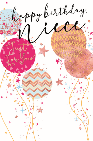 Niece birthday card - sparkling balloons