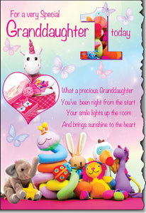 Granddaughter 1st birthday card - Sentimental verse