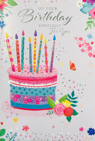 Birthday card for her- colourful cake
