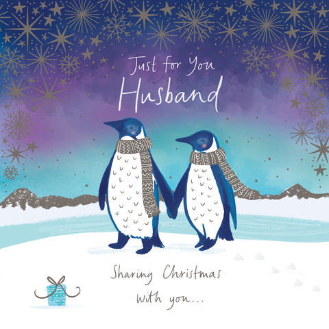 Husband Christmas card- cute penguin couple