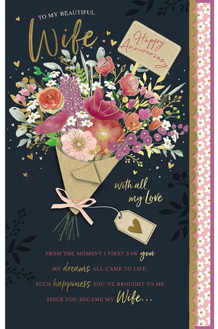 Luxury Wife anniversary card- floral bouquet