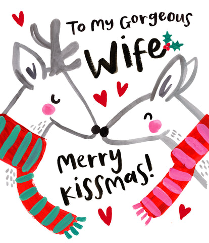 Wife Christmas card - cute reindeers