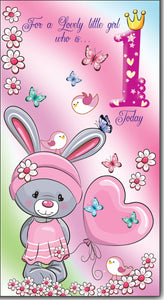 Age 1 birthday card- cute rabbit