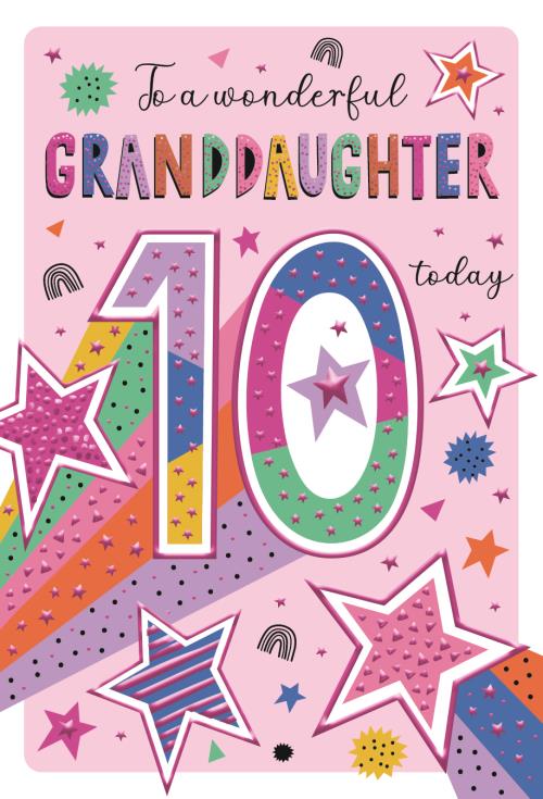 Granddaughter 10th birthday card - stars and rainbows