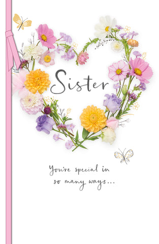 Sister birthday card - beautiful floral heart