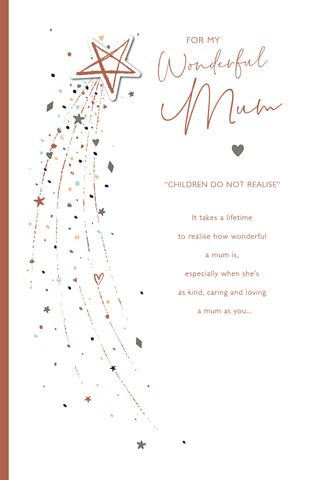 Mum birthday card - Shimmering stars and hearts with sentimental verse