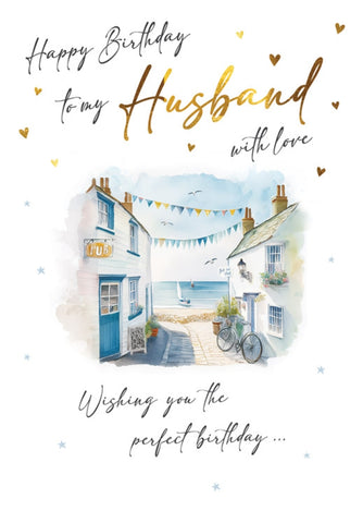 Husband birthday card - seaside town