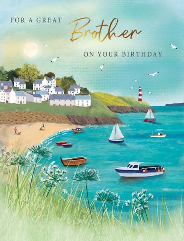 Brother birthday card- coastal village