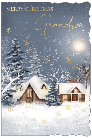 Grandson Christmas card - winter cottage