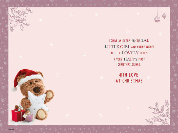 Baby girl’s first Christmas card - cute bear