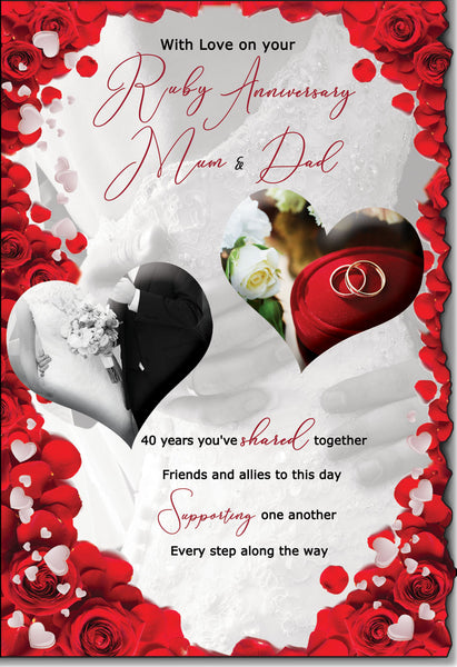 Mum and Dad Ruby anniversary card- long sentimental verse