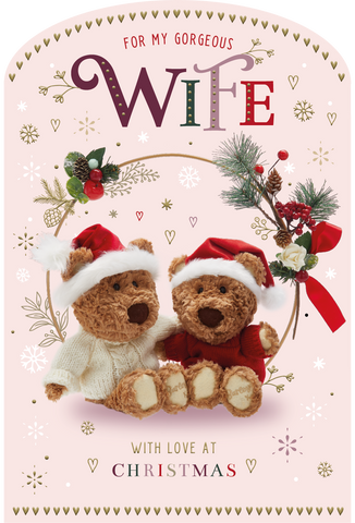 Wife Christmas card - cute cuddling bears