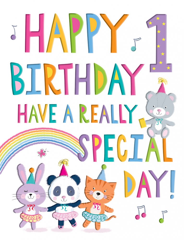 Age 1 birthday card - cute animals