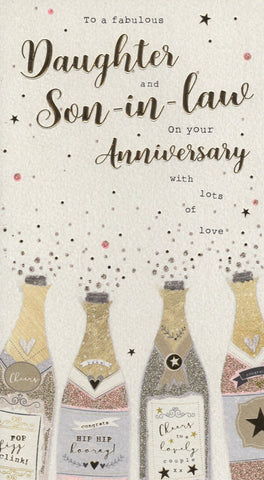 Daughter and Son-in-law anniversary card- champagne bottles