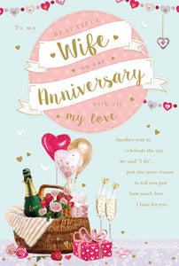 Wife anniversary card - balloons and flowers