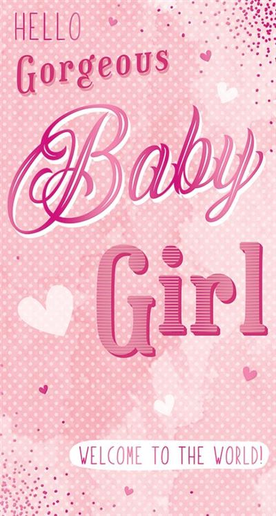 Birth baby girl card modern pink