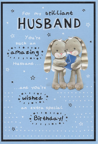 Husband birthday card - cute rabbits