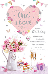 One I love birthday card - flowers and cake