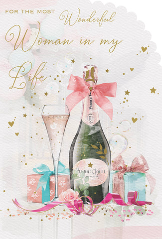 Woman in my life birthday card - birthday drinks
