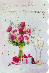 Your wedding anniversary card - champagne and flowers