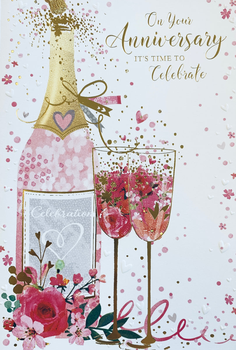 Your anniversary card - champagne and flowers – Cards Through The Post.com