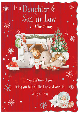 Daughter and Son-in-law Christmas card - cute rabbits