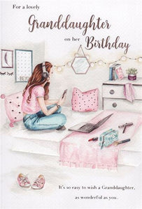 Granddaughter birthday card - mobile phone and laptop